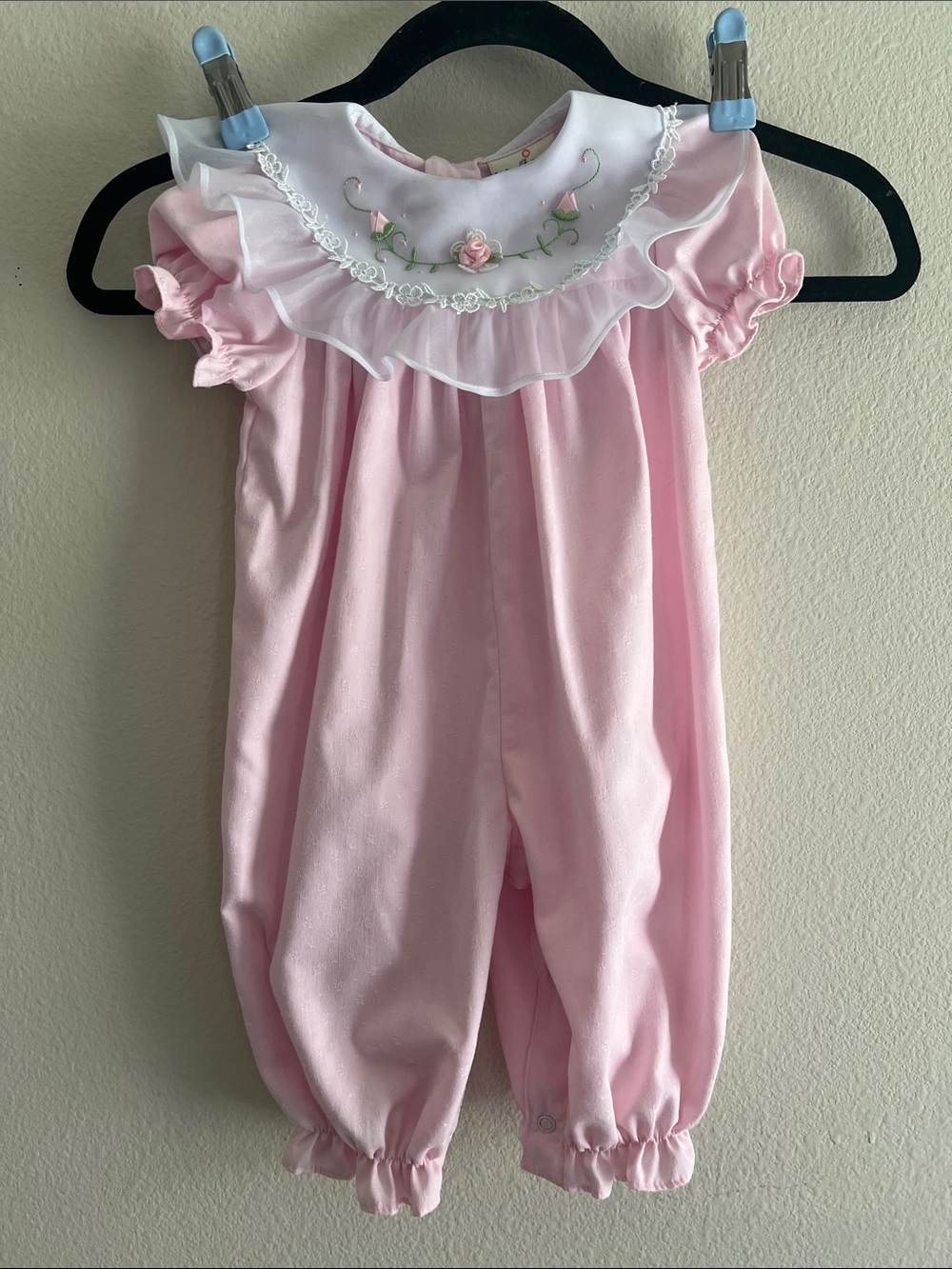 Vintage B.T. Kids Baby Girl Romper 6-9M Pink Rose Embroidered Ruffle outfit